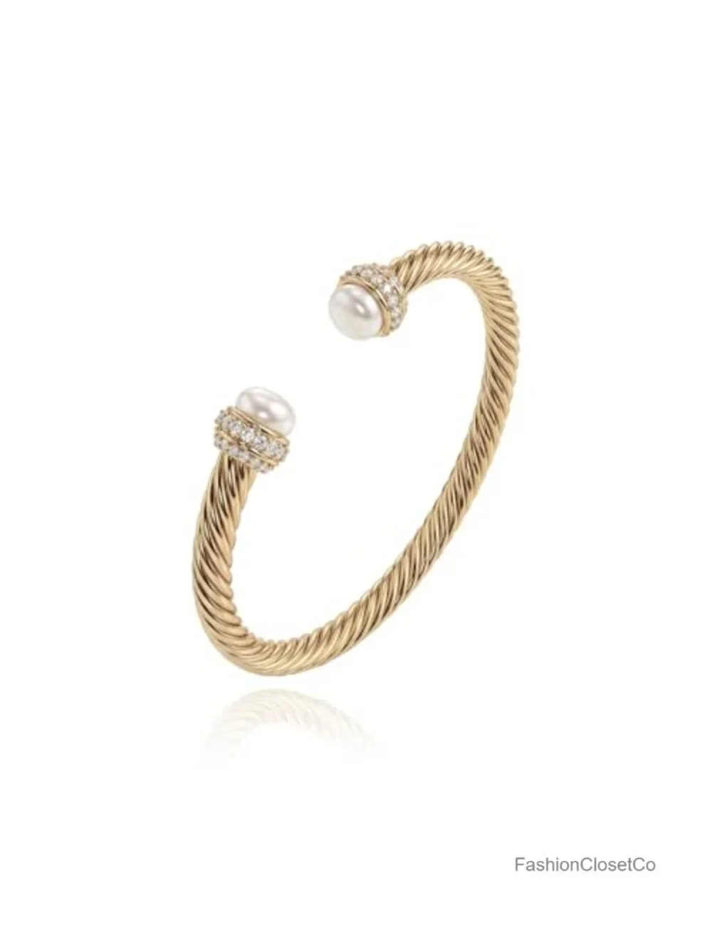 14K Gold Plated Open Cuff Bangle Bracelet Adjustable Twisted Cable Dainty